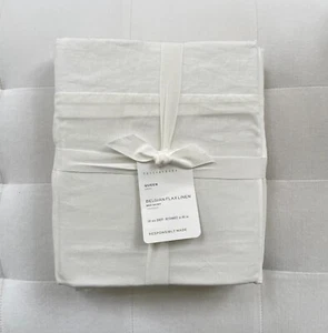 Pottery Barn BELGIAN FLAX LINEN Bed Skirt 18" Drop Queen White NWT - Picture 1 of 4