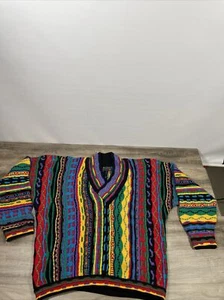 Vtg COOGI Wool Sweater Australia 3D Bright Biggie Hip Hop Cosby Sz L 80s 90s - Picture 1 of 12