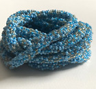 VINTAGE INTRICATE BEADED FLAPPER NECKLACE. BLUE.