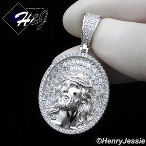 MEN 925 STERLING SILVER ICY BLING CZ GOLD PLATED/SILVER JESUS FACE PENDANT*SP385 - Picture 1 of 10