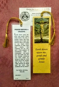 PRAYER BEFORE A CRUCIFIX "LOOK DOWN UPON ME JESUS" LAMINATED BOOKMARKER W/TASSEL - Picture 1 of 1