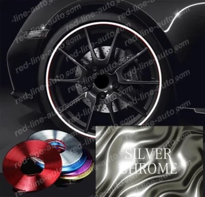 Protection de bord de jante de roue en alliage métallisé ARGENT CHROME pour voiture bande décorative - Photo 1 sur 5