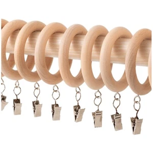 12Pcs 1.81" ID Wood Curtain Rings w Clips Farmhouse Drapery Clips Hangers Drapes - Picture 1 of 8