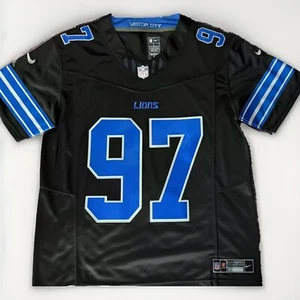 Large Aidan Hutchinson #97 Vapor FUSE Jersey Black Elite Quality Detroit Lions - Picture 1 of 11