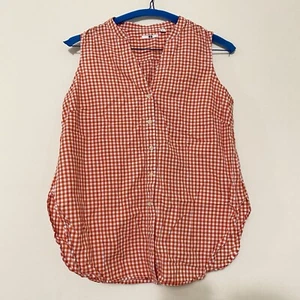UNIQLO Women’s Cotton Orange & White Check Sleeveless Button Shirt Size Medium - Picture 1 of 6