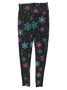 Junior Womens Colorful Black Snowflake Christmas Holiday Leggings - Picture 1 of 1