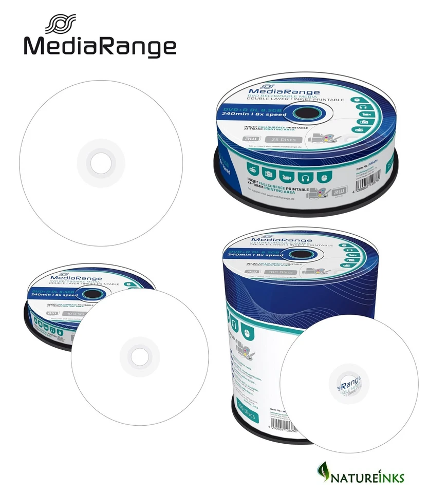 MediaRange Dual Layer DVD+R Double DL Blank Media 8x 8.5GB Printable Discs lot - Image 1 of 1