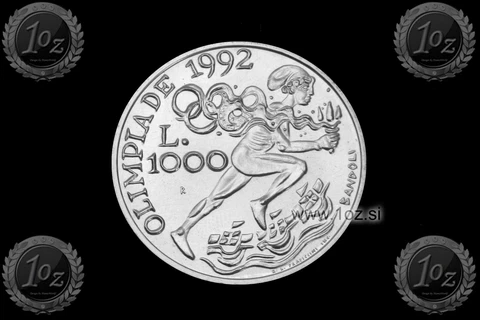 SAN MARINO 1000 LIRE 1991 (BARCELONA OLYMPICS) SILVER Comm. coin (KM# 272) UNC Cover