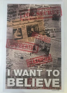 I Want to Believe UFO Flying Saucer X-Files poster/stampa firmato dall'artista Frank  - Foto 1 di 7
