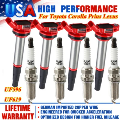 4 paquetes de bujías y bobinas de encendido para Toyota Prius 2010-2015 1,8 L UF596 Foto 1 de 4