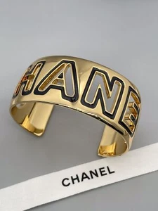CHANEL Gold Hardware Hollow Design Black Enamel Embellished CCS Bracelet 24A - Picture 1 of 7
