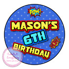 Personalised Superhero Action Sticker Party Sweet Cone Birthday Cake Box Gift