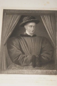 CHARLES VII PORTRAIT GRAVURE PRINT 1877 R2751 - Picture 1 of 1