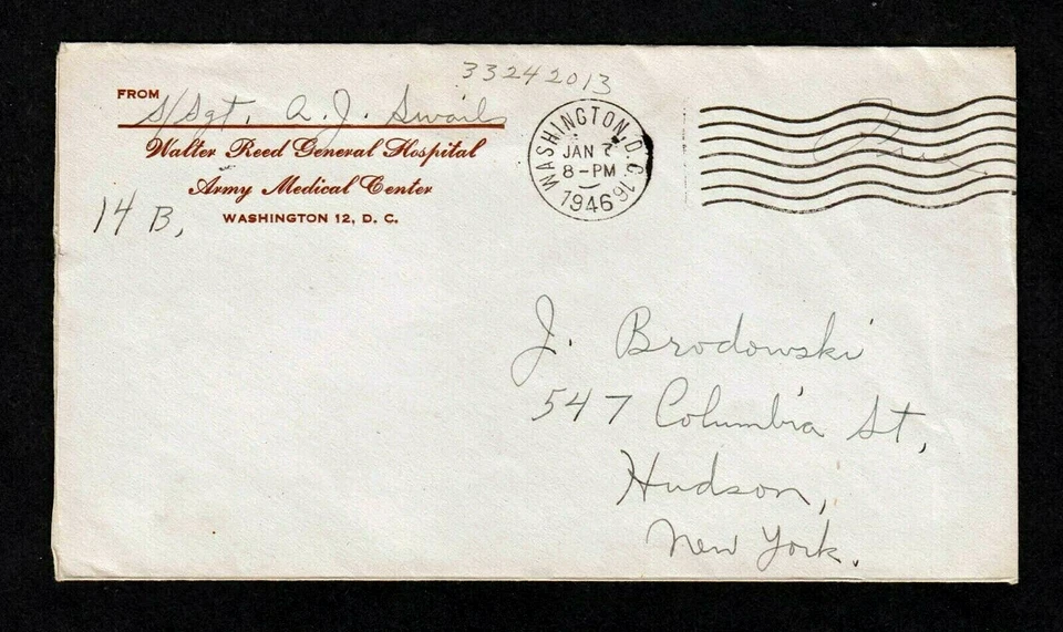 WASHINGTON DC FREE 1946 COVER TO HUDSON FROM W. R. HOSPITAL ARMY MEDICAL CENTER - Image 1 of 1