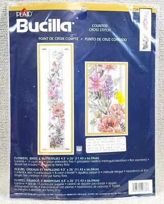 BUCILLA Flowers Birds & Butterflies 26" BELL PULL Cross Stitch KIT 42738 NEW '00 - Image 1 of 3