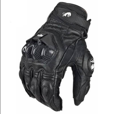 FURYGAN Motorrad Handschuhe Rindsleder Vollfinger lang schwarz Carbon Knöchelschutz