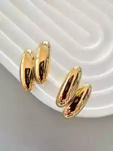 Givenchy Paris New York Earrings Large Gold Tone Clip-on Stylish Vintage - Picture 1 of 8