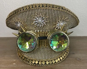 Steampunk Hat Costume w/ Kaleidoscope Lens Goggle-Sequins-Halloween-Rave-Burning - Picture 1 of 13