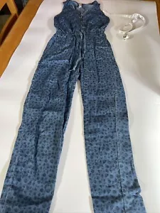 denim co womens jumpsuit sleeveless blue animal print - Picture 1 of 12