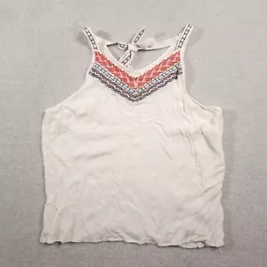 Maurices Shirt Sleeveless Tank Womens 2 Plus Ivory Multicolor Geometric Tie Back - Picture 1 of 11