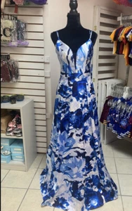 Vestido de Noche Talla 13 Azul Floral Baile de graduación Regreso a Casa Con Bolsillos Nuevo con Etiquetas - Imagen 1 de 7