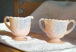 B#119 Daisy and Button Crown Tuscan Creamer & Open Sugar by Degenhart Glass Co. - Picture 1 of 7