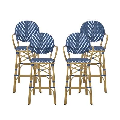 Danberry Outdoor Wicker and Aluminum 29.5 Inch French Barstools, Set of 4 Foto 1 de 4