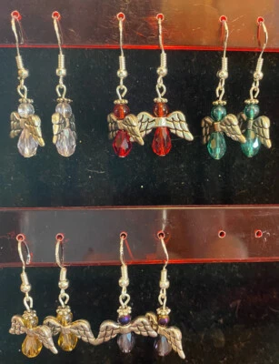 Handcrafted Artisan Christmas Earrings Angels 5 Pairs Look. Lot X614 - Image 1 of 4