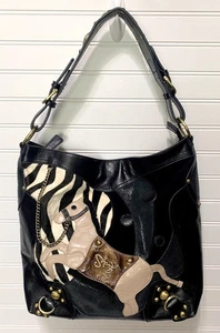 Bolso de hombro Sharif vintage de cadena dorada caballo negro - Imagen 1 de 11