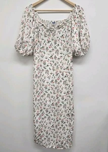 Old Navy Tie Front Floral Dress Size M Smocked Boho Botanical Cottagecore Lined - Picture 1 of 12