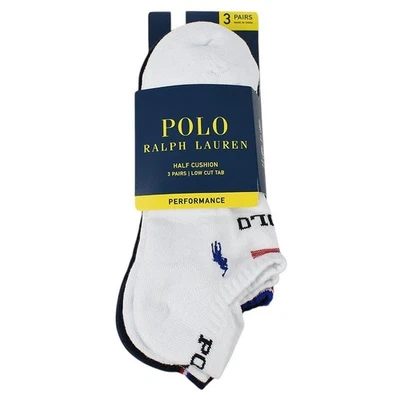 Paquete de 3 calcetines de rendimiento de corte bajo POLO RALPH LAUREN EE. UU. 10-13 blanco gris azul marino nuevos con etiquetas Foto 1 de 2