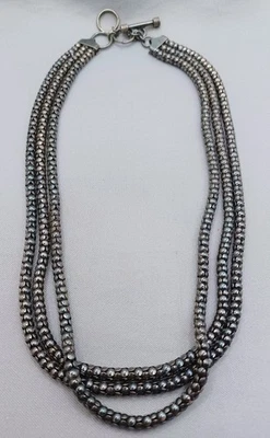 Silpada Oxidized Silver Necklace 3 Strand Popcorn Chain 925 Sterling  16"-18" - Image 1 of 4