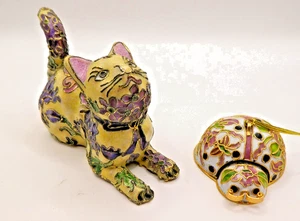 NYCO Cloisonne' Cat Figurine and Beetle Ornament Nikki Yassaman Set/ 2 See Pics - Picture 1 of 7