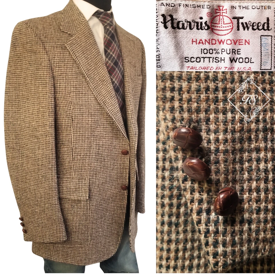 Vintage Redwood Harris Tweed Mens Blazer 40R Beige Barley Corn Sport Coat Jacket - Image 1 of 4