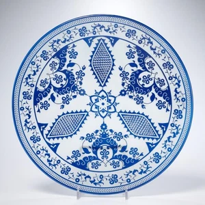 Turkish Topkapi Carved Blue Glass Round Mandala Charger Plate 12"dia - Picture 1 of 6