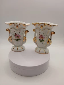 2 handbemalte (Blumen mit Gold) französische Hochzeitsvasen - Bild 1 von 8