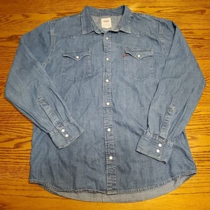 Levis Shirt Men’s XL Extra Large Blue Vintage Denim USA Pearl Snap  - Picture 1 of 21