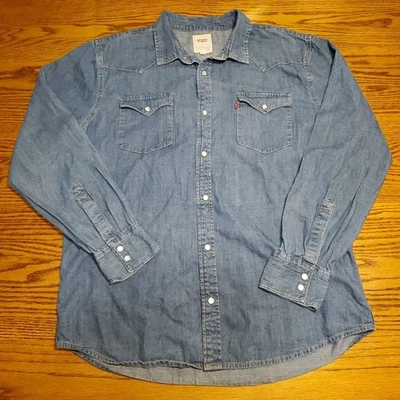Levis Shirt Men’s XL Extra Large Blue Vintage Denim USA Pearl Snap  - Image 1 of 4