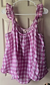 Terra & Sky Damen 3X Rüschen Träger Tank lila & weiß kariert Bluse A1 - Bild 1 von 6