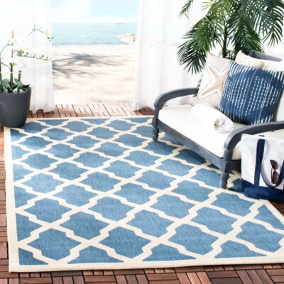 SAFAVIEH Indoor Outdoor CY6903-243 Courtyard Blue / Beige Rug - Image 1 of 4