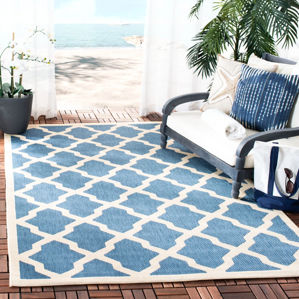 SAFAVIEH Indoor Outdoor CY6903-243 Courtyard Blue / Beige Rug - Image 1 of 4