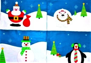 Set of 4 -Rectangle Felt Snowman/Penguin/Polar Bear/St Nick Table Placemats, New - Picture 1 of 7