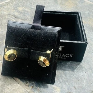 BlackJack Mens Stud Earrings Black Gem Stainless New In Box - Picture 1 of 2