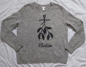 H&M Mistletoe Sweater Beaded Embroidered Holiday Christmas Womens Size Medium - Bild 1 von 10