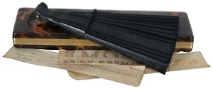 Antique 1860s Victorian Wood & Fabric Carved Folding Hand Fan Box Documented - Picture 1 of 12
