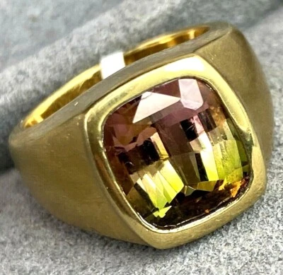 Vintage Ring Watermelon Bi-Color Tourmaline Estate Fine Jewelry Pre-Owned 18K 7 - Image 1 of 4
