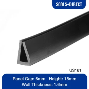 Rubber Square U Channel Section US161 - 6mm Edge Panel Gap x 15mm Height - Black - Picture 1 of 2