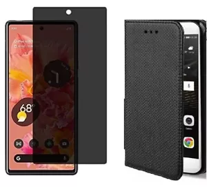 Custodia Cover Portafoglio + Vetro Temperato Anti Spy per Google Pixel 7 7A 8A - Foto 1 di 19
