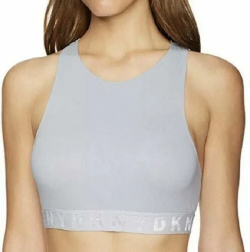 DKNY Women's Litewear Seamless Ribbed Crop Top Bralette DK4023 Gray Size Large