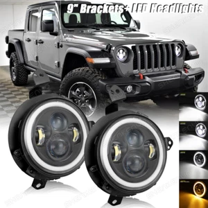 9" Inch Brackets Round LED Headlights For Jeep Wrangler JL Gladiator 2018-2022 - Picture 1 of 20